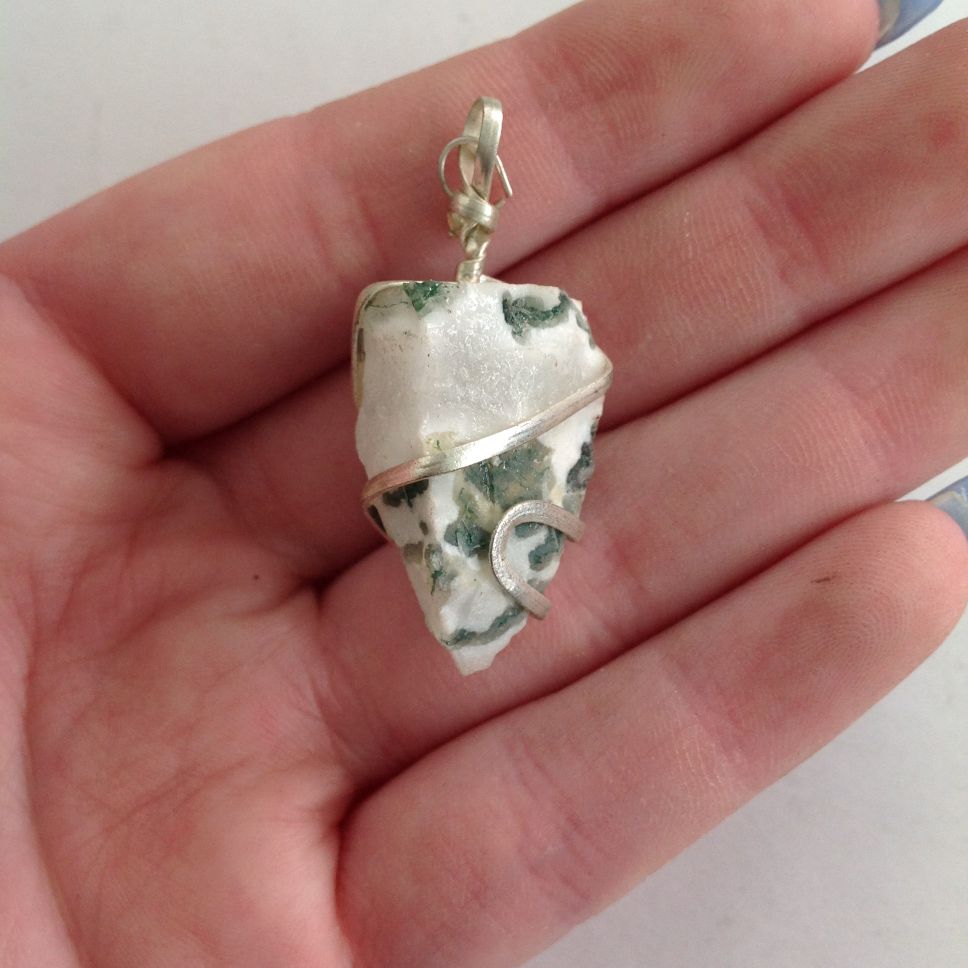 Wire Wrapped Rough Pendant - Tree Agate Wire Wrapped Rough Pendant - Tree Agate